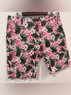 Hudson & Barron NYC Pink Men's Tropical Hawaiian Cotton Floral Shorts Size 36